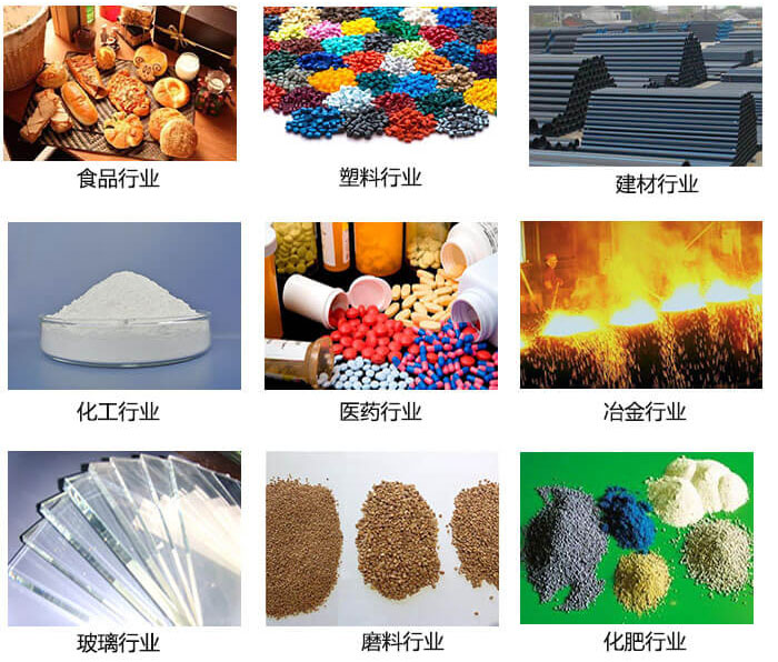 方形振動(dòng)篩適用行業(yè)：食品，塑料，建材，化工，醫(yī)藥等行業(yè)展示圖 